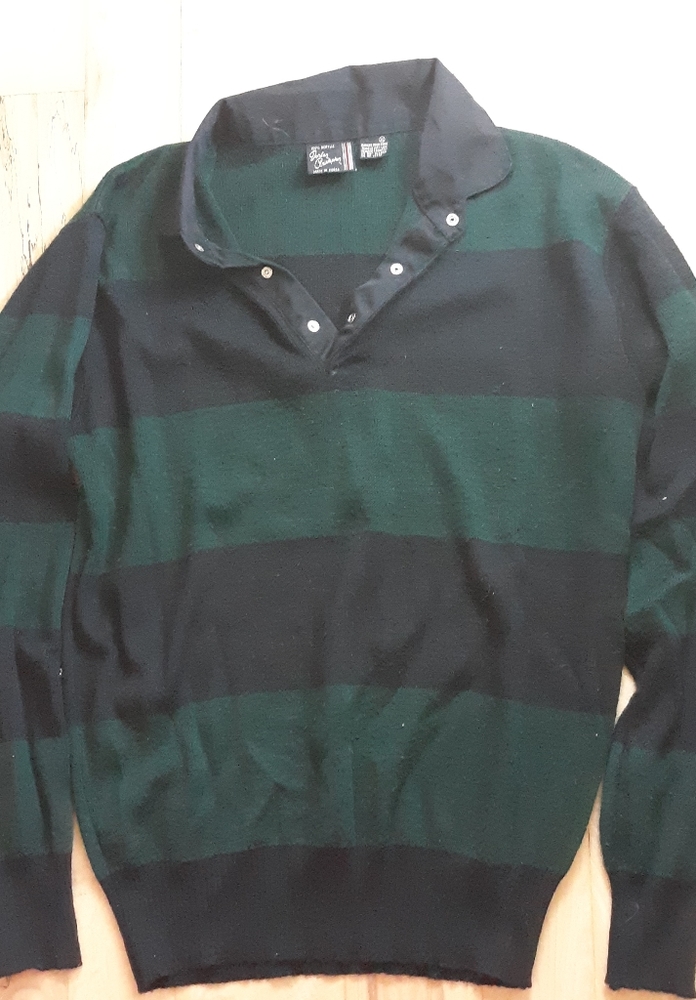 Green and black striped sweater